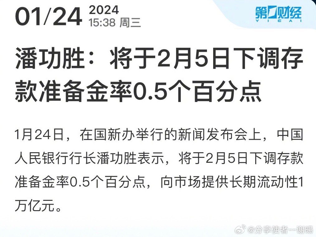 央行行长潘功胜：准备金率有下行空间，今年将适时降准降息